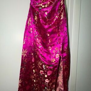 Commense Strapless Fuchsia Floral Dress